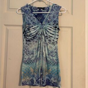 Apt. 9 Blue and White Ruched Tie Front Tank Top